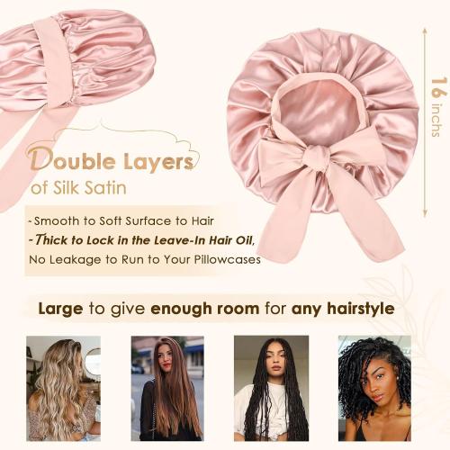 YANIBEST Adjustable Silk Bonnet for Sleeping Women Double Layer Satin Bonnet Reduce Friction Prevent Frizz Curly Hair