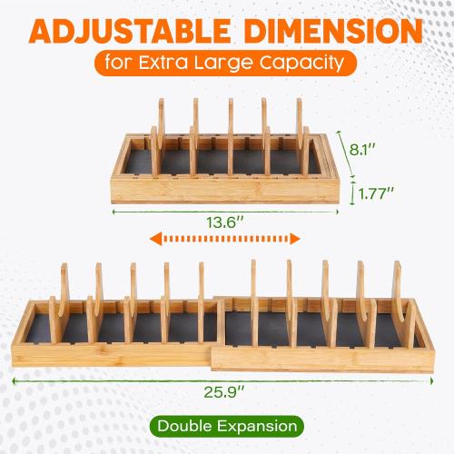 [Adjustable] Bamboo Pots and Pans Organizer Under Cabinet - Diatomite Base