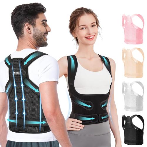 Color Black Fit Geno Back Brace Posture Corrector for Women and Men, Shoulder Straightener, Adjustable Full Back Support, Upper and Lower Back Pain Relief - Scoliosis, Hunchback, Hump, Thoracic, Spine Corrector