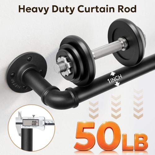 Zeerobee Curtain Rods 120-240 Inch, 1 Inch Industrial Black Curtain Rod