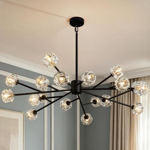 Black Sputnik Chandeliers for Dining Room Light Fixture Over Table, Modern Crystal Chandeliers, 43 18 Lights Black Lighting Fixtures for Living Room Kitchen Island