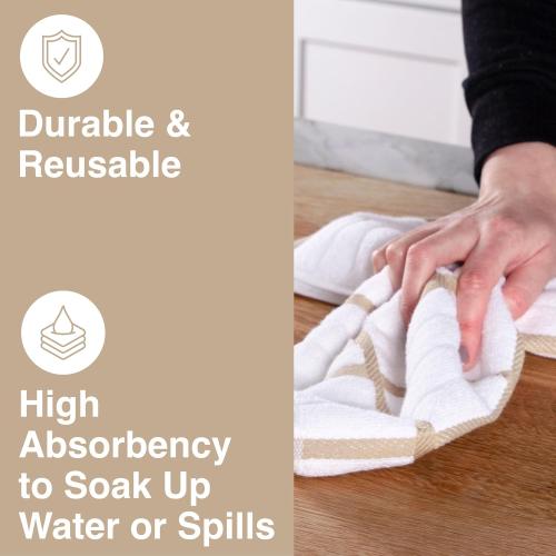 All-Clad Checked Kitchen Towel: Highly Absorbent, Super Soft Long Lasting - 100% Cotton, 17x30 Tea Towel for Cleaning & Drying Dishes, Pans, Glassware, or Countertops, (2Pack), Cappuccino