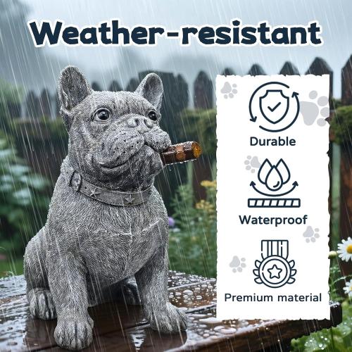 French Bulldog Solar Dog Garden Statue Frenchie Decor Outdoor Figurine