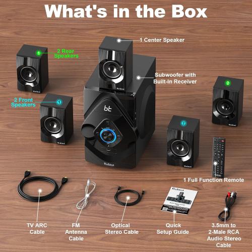 Bobtot Home Theater System Wireless Rear Satellite Speakers 800W 6.5 inch Subwoofer 5.1/2.1 Channel Surround Sound Systems with ARC Optical Bluetooth Input