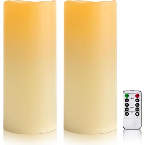 12 x 5 Ivory Large Waterproof Outdoor Flameless Candles Battery Operated LED Flickering Pillar Candles with Remote and Timer for Indoor Outdoor Lanterns, Long Lasting, Set of 2