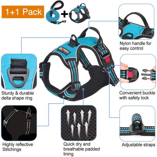 tobeDRI No Pull Dog Harness Adjustable Reflective Oxford Easy Control Medium Large Dog Harness with A Free Heavy Duty 5ft Dog Leash