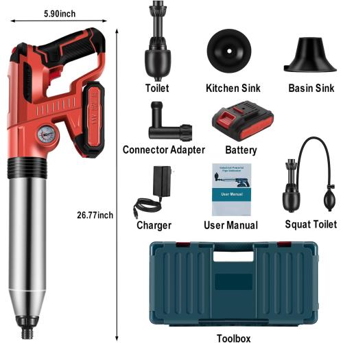 Electric Toilet Plunger，Drain Clog Remover Tools,High Pressure Air Toilet Plungers Heavy Duty Plunger For Toilet,Bathroom,Floor Drain,Sewer,Pipe，RED