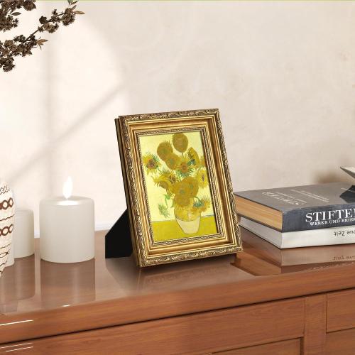 Antique Gold 5x7 Picture Frame, Ornate Embossing 5 x 7 Frame with Tempered Real Glass, Tabletop or Wall Mounting Display for Art Prints or Pictures, 2 Pack
