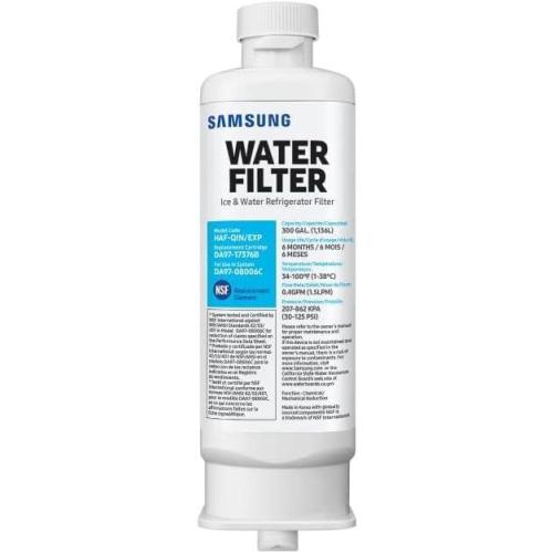 SAMSUNG Genuine Filter for Refrigerator Water and Ice, Carbon Block Filtration, Reduces 99% of Harmful Contaminants for Clean, Clear Drinking Water, 6-Month Life, HAF-QIN/EXP, 1 Pack