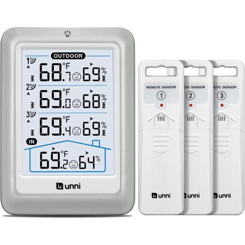 Indoor Outdoor Thermometer Wireless, 4.5 Inch Display Digital Hygrometer Thermometer Temperature Humidity Monitor with 330ft Range Sensor and Adjustable Backlight