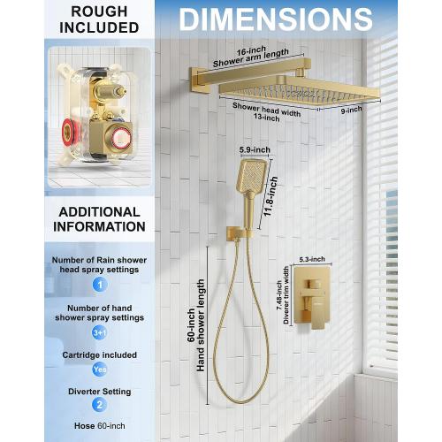 13 Rainfall Shower System with 3-Setting Handheld & Valve