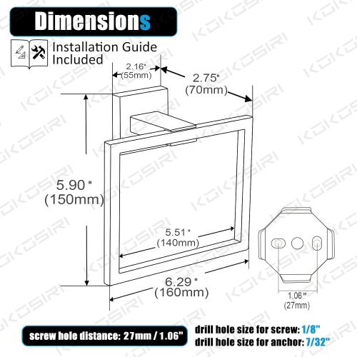 KOKOSIRI Hand Towel Ring Shower Towel Hanger Holder Bath Towel Holder Bathroom Lavatory Stainless Steel Wall Mount, Matte Black, B3004BK