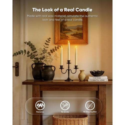 Homemory 2 Pcs Real Wax Made Flameless Taper Candles with Remote and Timer, 9.6 Ivory Battery Operated Candle Stick Flickering, Led Taper Candles with Lifelike Flame for Indoor Home Decor