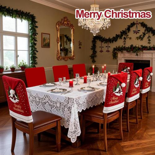 homyfort Christmas Chair Covers Set of  Removable Washable Chair Back Covers for Dining Chairs, Holiday Party Decor for Families & Hosts