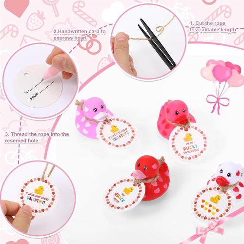 Jerify 12 Pcs 2 Inch Mini Valentine Rubber Duckies with Gift Cards Valentine's Day Heart Rubber Ducks Bath Toys for Classroom Exchange Carnival Party Favors Game Prize