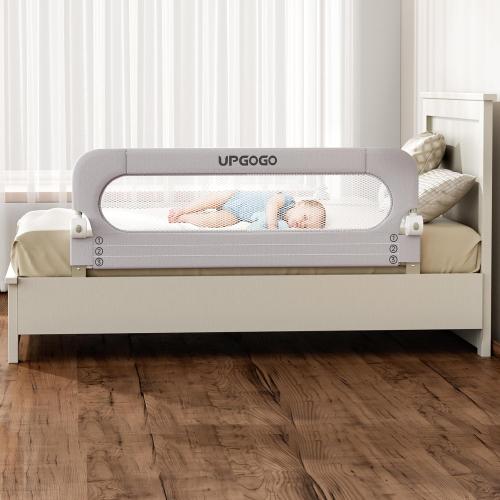 UPGOGO Folding Bed Rail for Toddlers,Baby Bed Rail Guard with Reinforced Anchor Safety System,Fit Bunk,Full Size,Queen,King,Twin(Grey,59x23.6)