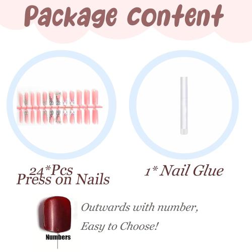 BABALAL Acrylic Press on Nails Long Square Fake Nails White French Glue ons False Nails Y2k Cat Kitten & Metallic Bow Charm Design 24Pcs Luxury Bling Rhinestone Squoval