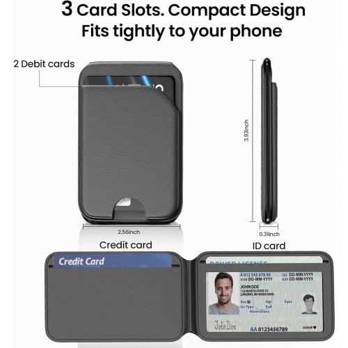 QYQBOON Mag-Safe Wallet Magnetic Wallet for Phone Lightweight Magnetic Phone Pouch Stand Adjustable Leather Mag-Safe Card Holder for iPhone 17/16/15/14/13/12 Series, Not for iPhone 13/12 Mini (Black)