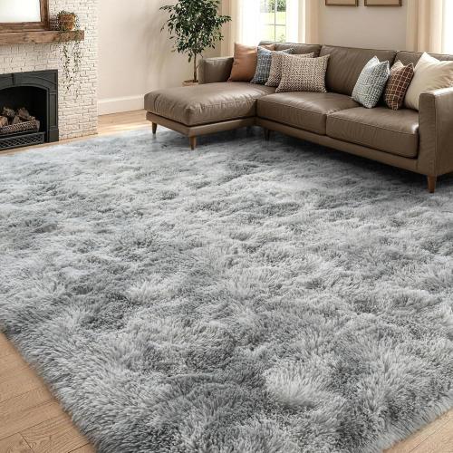 Extra Large Fluffy Area Rugs for Living Room Tie-Dyed Light Grey