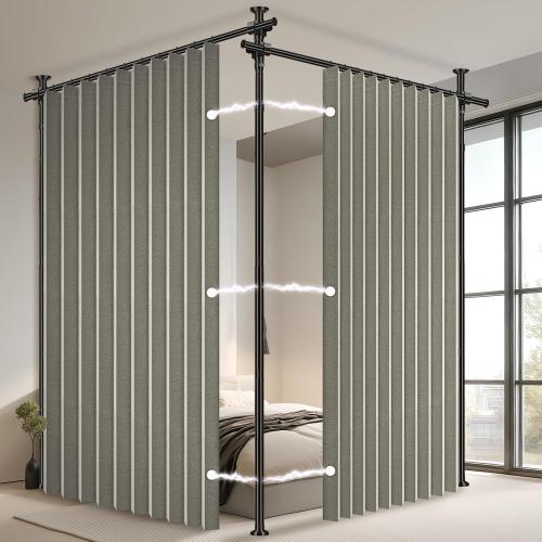 100% Blackout Room Divider Curtains Sets Grey W100 x L84 in 2 Panels No Drill Curtain Rods(H) 43-120×(W) 35-200 in for Studio Apartment Dorm Office