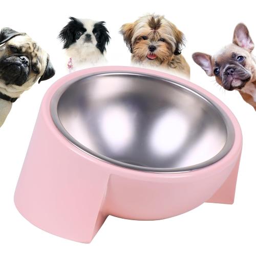 Tilted Dog Bowl for Flat-Faced & Senior Dogs, 15° Slanted Stainless Steel Dog Food Bowl, Elevated Pet Feeder for Small & Medium Dogs, Comfortable Eating Design (Pink, M (420 ML / 1.5 Cups))