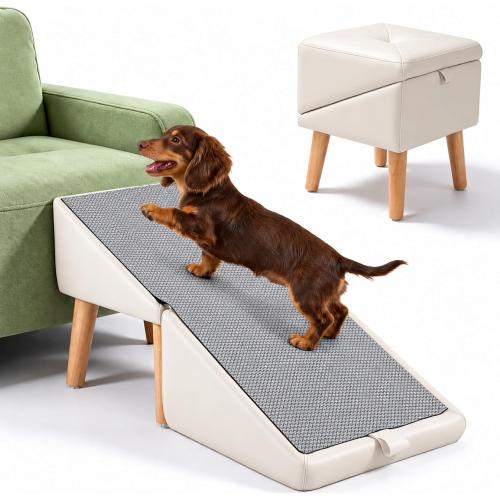 Dog Ramp for Couch and Bed, 16 High Foldable 2-in-1 Dog Ramp Ottoman, Solid Wood Frame with Non-Slip Mat, Easy to Assemble & Clean Pet Ramp, Pet Stairs Alternative Safe for Small Senior Injured Dogs