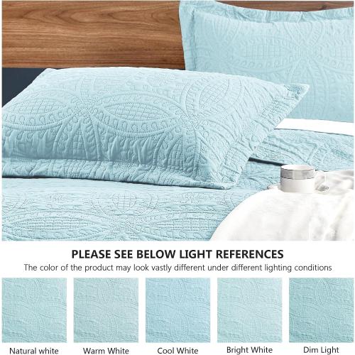 Love's cabin King Size Quilt Set Spa-Blue Bedspreads - Soft Bed Summer Lightweight Bedspread Comforter - Modern Style Coin Pattern Coverlet for All Season - 3 Pieces (1 Quilt, 2 Pillow Shams)