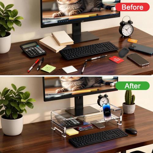 Acrylic Monitor Stand Riser Clear Laptop Stand 2-Tier L16 xW7.5 xH4.7
