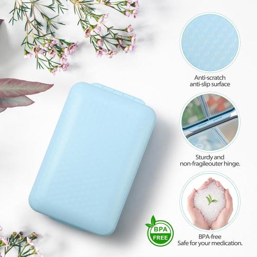 8 Grids Large Capacity Pill Organizer with Labels and Storage Bag, Airtight Medicine Case for Traveling Portable Pharmacy Box Vitamin Container 8 Compartment Supplement Medication Holder Daily, Blue