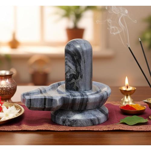 Black Marble Stone Shiva Lingam Shiv Ling Idol Murti Statue (5.25 Grey)
