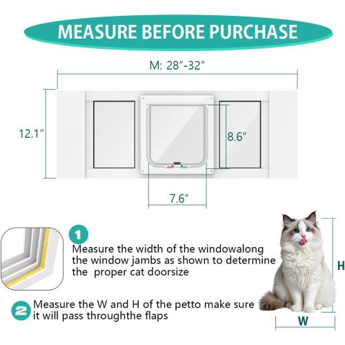 Aluminum Cat Door for Windows - Adjustable to Fit Window Width 28-32