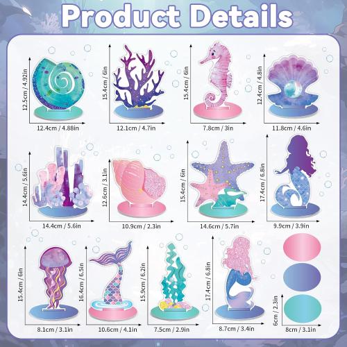 24 Pcs Mermaid Birthday Decorations Little Mermaid Table Centerpiece Under the Sea Centerpiece Ocean Theme Table Ornaments for Girl Baby Shower Ocean Theme Birthday Party Supplies DIY Decor