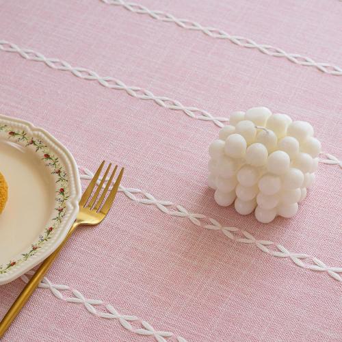 Pink Linen Table Cloth for Rectangle Table Burlap Tablecloth with Tassel Kitchen Dining Room Water Resistant Table Cloths 140x260 Inch