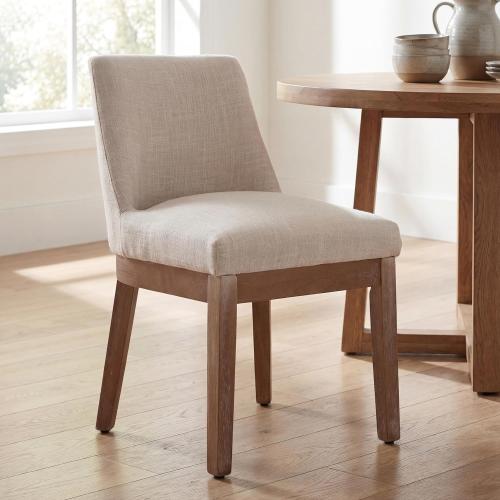RIVOVA Upholstered Dining Chairs Set of 2, Modern Wooden Dining Room Chair with Wood Legs, Linen Fabric Kitchen Chairs Farmhouse Dinner Chair for Dining Vanity Restaurant, Beige