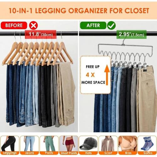 Pants Hangers Space Saving with Clips,Closet Organizers and Storage,20 Non-Slip Rubber Clips Metal Legging Organizer for Jeans Skirt Home Essentials,Dorm Room Essentials for College Students Girls Guy