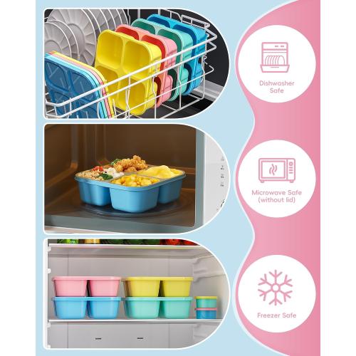 Canfanni 4 Pcs Snack Box Containers Set, Reusable 4 Compartment Lunchable Container with 2Pcs Sauce Containers, Stackable BPA-Free Bento Box for School, Work, Travel (4 Color)