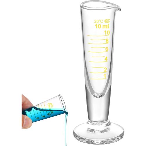 Baluue 10ml Graduated Cylinder, Borosilicate Glass Measuring Cup with Pour Spout, Conical Precise Lab Graduated Measuring Cylinder for Liquid, Science Labware