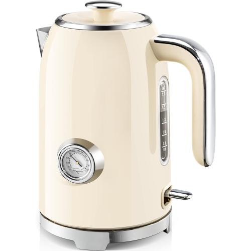 SUSTEAS 57oz Electric Kettle with Thermometer, Hot Water Pot, Beige