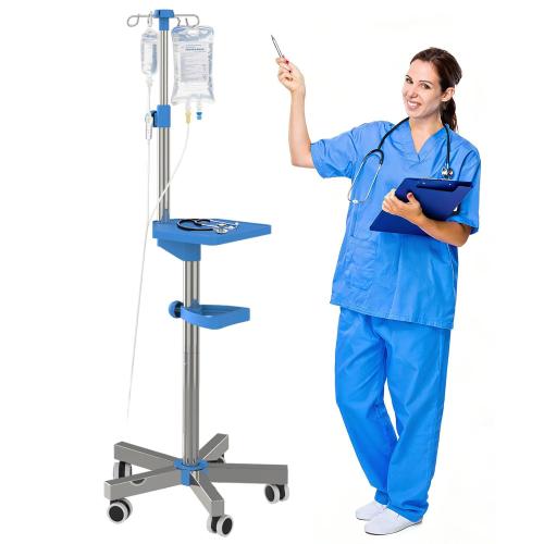 IV Pole with Wheels Medical Portable IV Stand with 4 Hooks and Tray, 52.3“ to 70.8” Height Adjustable, IV Pole Stand for Hospital, Home and Outdoor Use