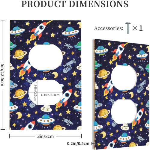 Decorative Outlet Covers Blue Space-themed Rocket Spaceship 1 Gang Duplex Light Switch Cover Plate Unique Wall Plates for Electrical Outlets Switch Plate Covers for Children's Room Decor