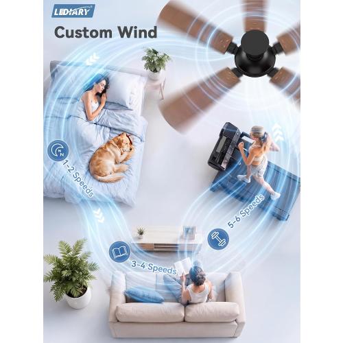 LEDIARY 52 Inch Flush Mount Ceiling Fans with Lights, Remote & APP Control