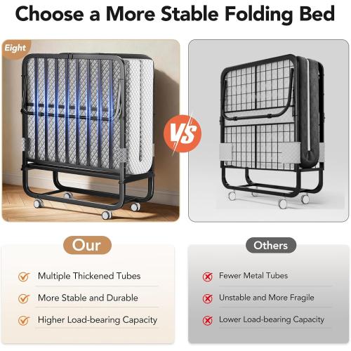 Decofy 75x38 Folding Bed with Mattress Rollaway Beds on Wheels10 Tubes