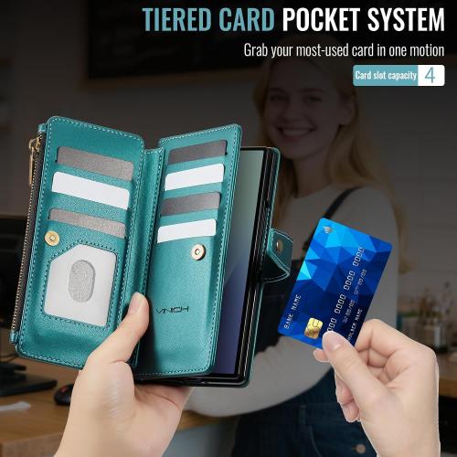Vinich for Samsung Galaxy Z Fold 7 Wallet Case with Card Holder, Bluegreen