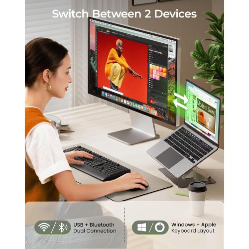 seenda Wireless Bluetooth Keyboard and Mouse Combo, COE200 Ergonomic Wireless Keyboard Mouse with Wrist Rest, Multi-Device Connection, Full-Size, Compatible for Computer/Laptop/Mac/MacBook, Black