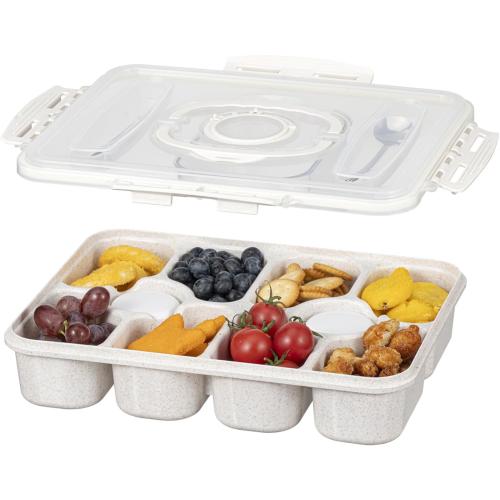 Snackle Box Containers with 2 Sauce Pots - Quality PET Material Snackle Container, 10 Compartments,Portable Snack box for Picnic, Camping, Party(White)