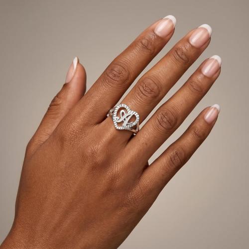 PDWZNBA Silver Initial Rings for Women Non Tarnish Sterling Silver Plated Open Back Adjustable Letter Rings Personalized Carved Alphabet Stackable Jewelry Gifts
