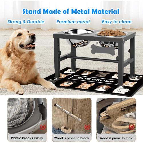 SHAINFUN Elevated Dog Bowls with Mat for Medium Large Dogs, Raised Dog Bowl Stand with 2 Stainless Steel 58oz Bowls, Tall Dogs Food Water Bowl Holder