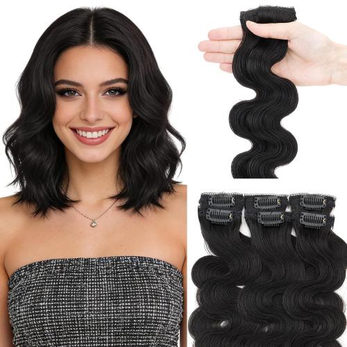 Hairro Body Wave Hair Extensions Clip Ins Real Human Hair 6PCS Remy Mini Short Clip On Hairpin Hairpieces For Women 31g 10 Inch #1B Natural Black