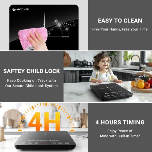 AMZCHEF Portable Induction Cooktop, 20 Temperature & Power Levels, 1800W