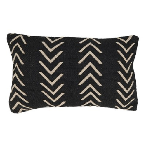 12x20 Oversize Chevron Lumbar Throw Pillow Cover Black - Saro Lifestyle: Cotton, Zippered, Rectangular Shape